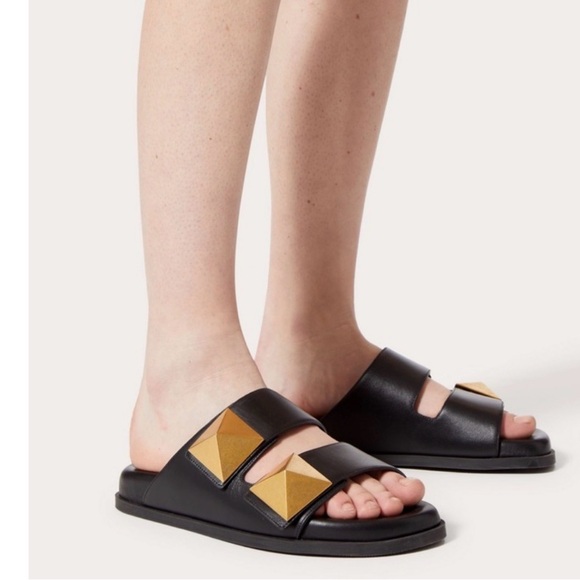 Valentino Black Slides with Gold Accents 40 - Picture 2 of 8